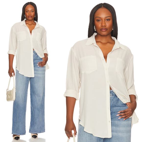 REMI X REVOLVE Michelle Button Up Shirt in Bone size Large - Picture 15 of 15